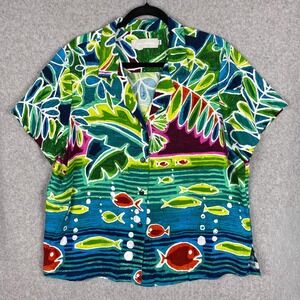 Jams World Shirt Womens XXL Hawaiian All Over Print Camp Collar